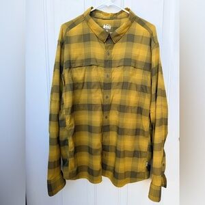 REI Co-op XL Plaid Vented Hiking Shirt Yellow Olive Lightweight Outdoor Mens L
